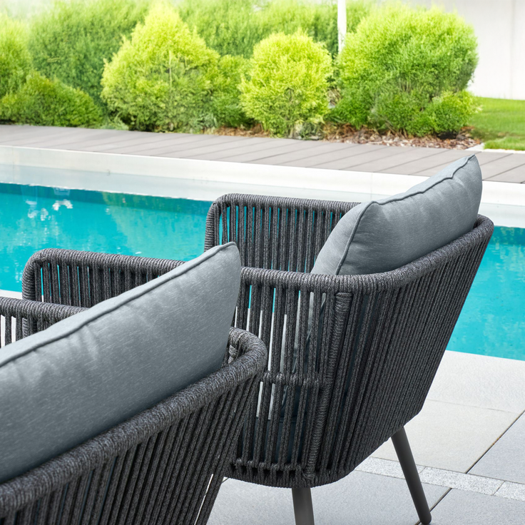 SAIGON Loungeset, 4-tlg, Ropa dunkelgrau, Stahlgestell in Anthrazit, Auflagen in Hellgrau – Bild 2