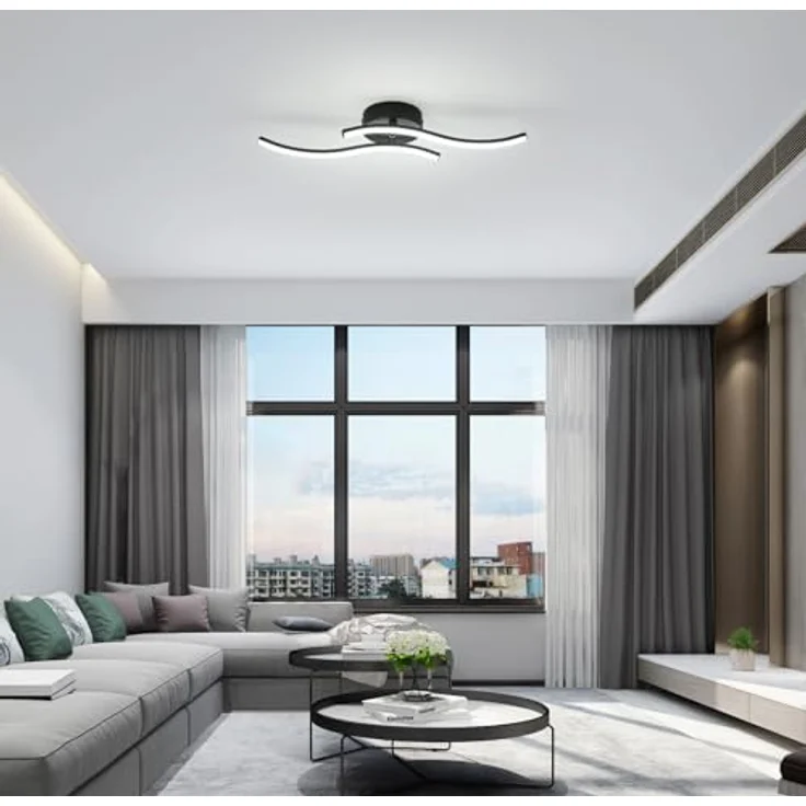 Goeco Modern LED Deckenleuchte, 12W 1300LM Wohnzimmerlampe Schwarz, 2 Flammige, LED Deckenlampe Innen Acryl Deckenbeleuchtung 6500K Kaltweißes Licht für Schlafzimmer, Wohnzimmer, Flur, Küche – Bild 7