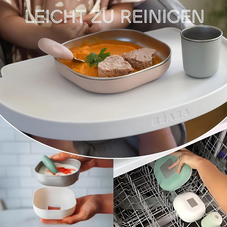 BÉABA Baby-Essensset Edelstahl 3-teilig – Glas + 2 Teller mit Silikonhülle, Mikrowellen- & Spülmaschinengeeignet, Leicht, Bruchsicher & Rutschfest – Farbe Barbapapa – Bild 6