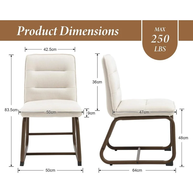 Esszimmerstühle 4er Set Polster Leinen Metallbeine 4 Beige – Bild 2