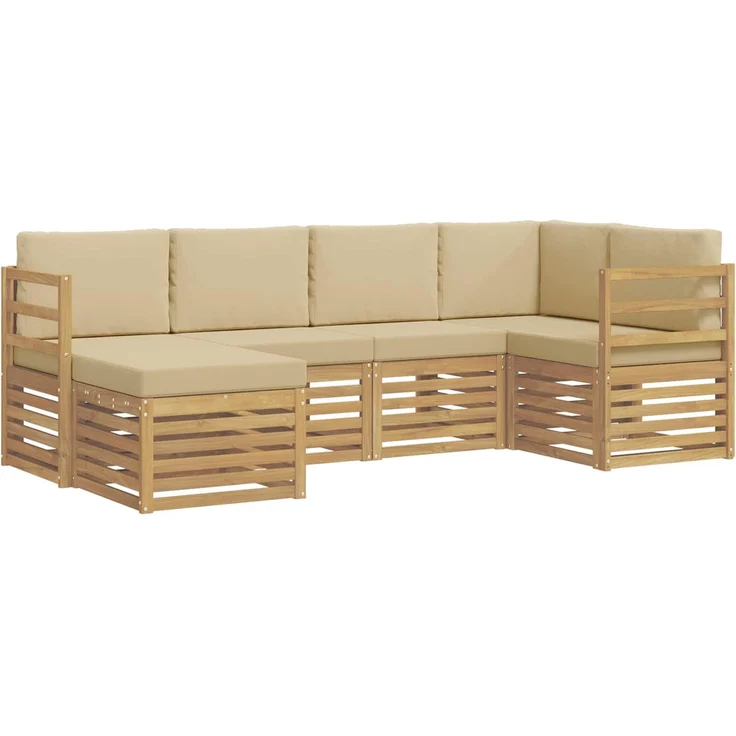 vidaXL Outdoor-Sofagarnitur 6 stk. 5-Sitzer Weiß und Beige Polyester 3392098 – Bild 2