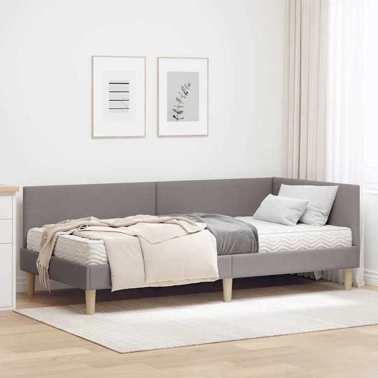 vidaXL Eckbettgestell mit Matratze 2 stk. Taupe 80 x 200 cm Stoff 3393730