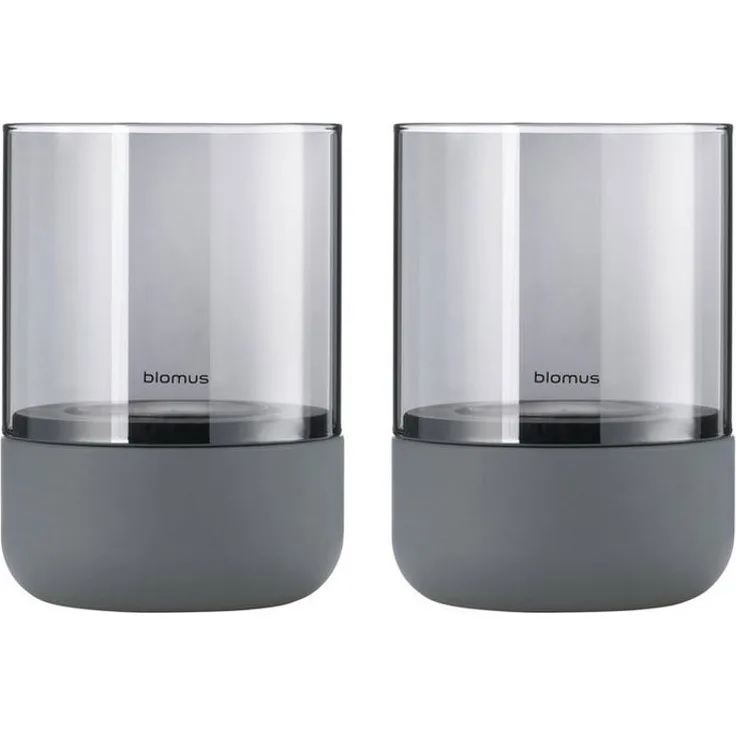 Blomus Calma Windlicht, 2er Set, Kerzenhalter, Dekolichhalter, Kerzen Halter, Beton / Glas, Steel Gray Smoke, H 9. 5 cm, 66255
