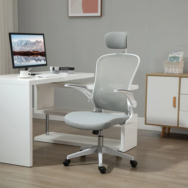 MELAYR, Bürostuhl ergonomischer Shreibtischstuhl mit Wippfunktion hoher Rückenlehne, 65 x 64 x 122 cm, Grau – Bild 4