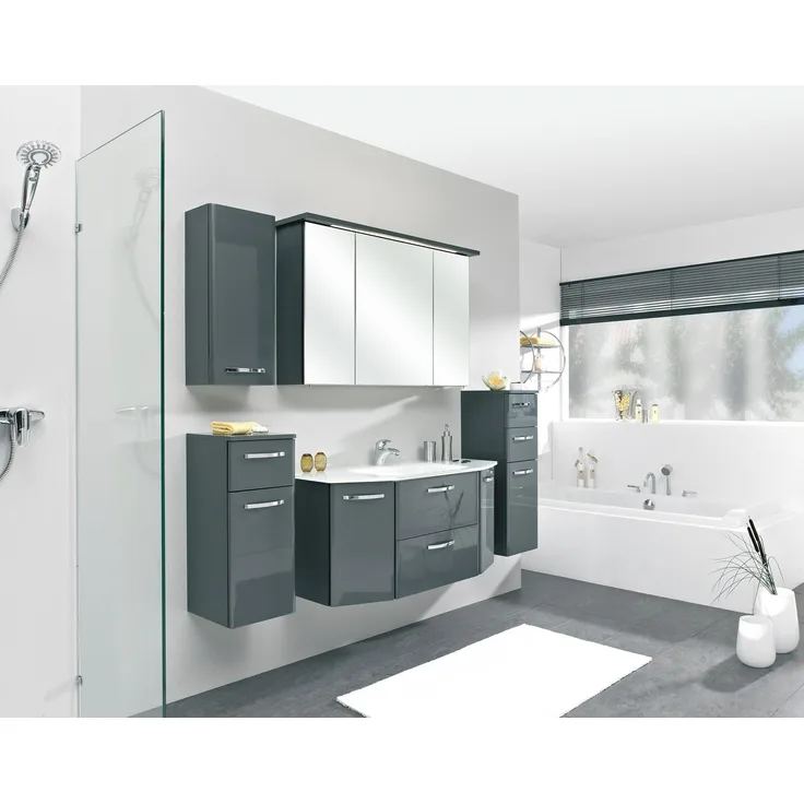 Saphir Badmöbel-Set Quickset 327 5-teilig, Waschplatz und LED-Spiegelschrank, (Set, 5-St), Anthrazit Hochglanz, inkl. Türdämpfer, 8 Türen, 1 Klappe, 4 Schubladen