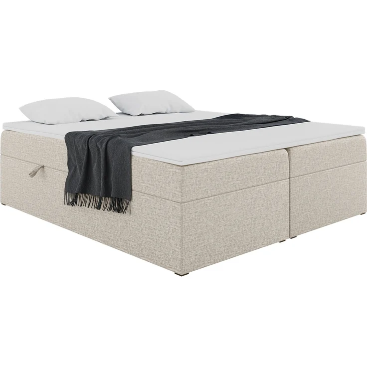MEBLINI Boxspringbett LIONEL 200x200cm - H3/Beige Webstoff - mit Bettkasten - Gepolstert Doppelbett mit Matratze und Topper - Polsterbett mit Stauraum - Bett ohne Kopfteil - Stauraumbett – Bild 2