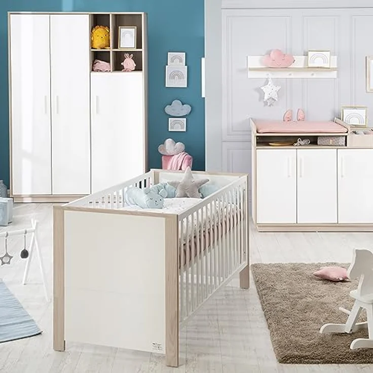 roba Kinderzimmerset 'Olaf' 3-teilig - Bett 70 x 140 - Kleiderschrank 3-türig - Weiß / Luna Elm – Bild 12