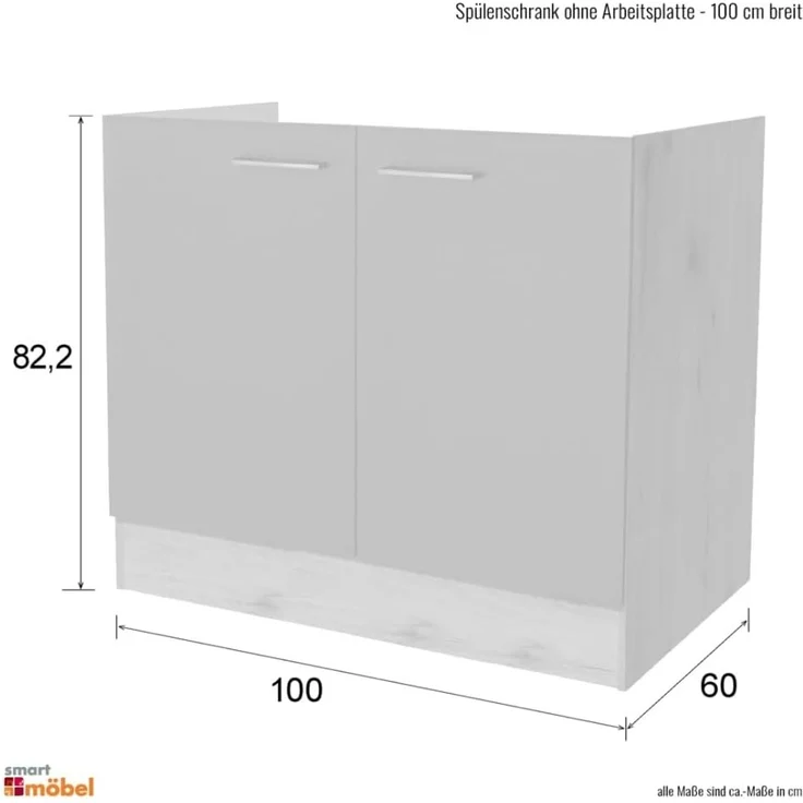 Flex-Well Spülenunterschrank Spülenunterschrank ohne Arbeitsplatte - 100 cm breit - Weiß – Nawa – Bild 2