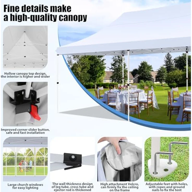 COBIZI Faltpavillon 3X6, Pavillon 3x6 m Wasserdicht Stabil Winterfest, Faltbar Partyzelt mit 6 Seitenwänden & 4 Sandsack Pop up Gartenpavillon Anti-UV für Hochzeiten, Freien, Weiß – Bild 2