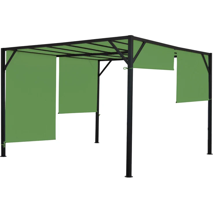 Pergola Baia, Garten Pavillon Terrassenüberdachung, stabiles 6cm-Stahl-Gestell + Schiebedach grün ~ 3x3m – Bild 8