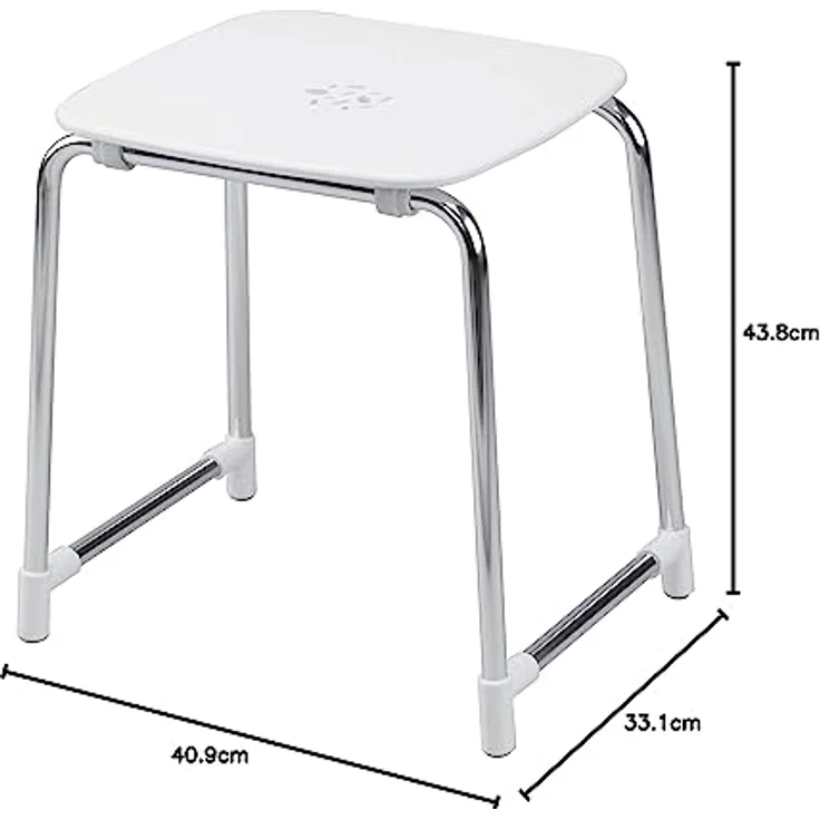 Gedy Prima Classe Badhocker mit Vier Beinen, aus thermoplastischem Harz, Weiß und Chrom, 33.1 x 40.9 X 43.8 cm – Bild 3