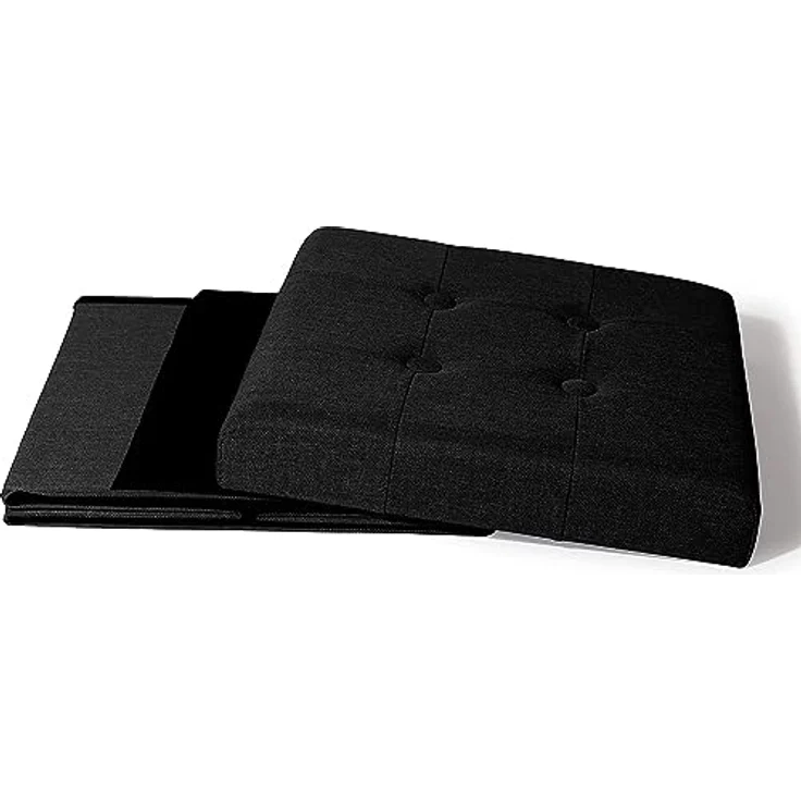 Zedelmaier Sitzhocker mit Stauraum, Fußbank Truhen Aufbewahrungsbox faltbar belastbar bis 300 kg, Leinen, 38 x 38 x 38 cm (Dunkles Schwarz) – Bild 8
