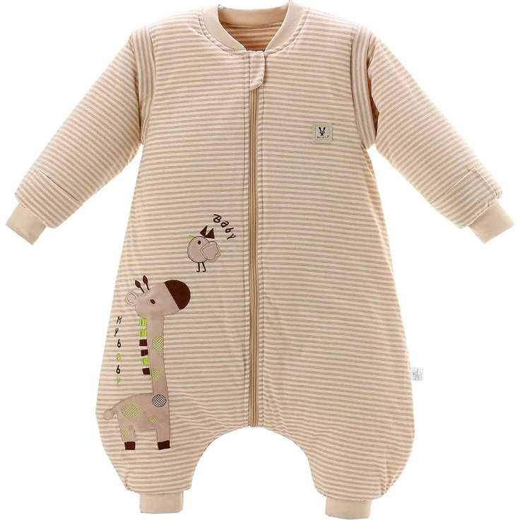 Chilsuessy Baby Winter Schlafsack mit Füßen und abnehmbar Langarm Pyjamas aus Bio Baumwolle kleine Kinder Schlafsack für Baby 1 bis 6 Jahre, Giraffe/2.5 Tog, S/Koerpergroesse 80-90cm – Bild 1
