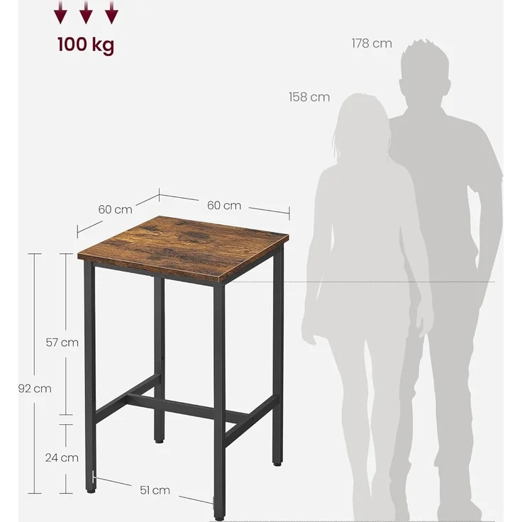 Songmics 'Vasagle' Stehtisch mit stabilem Stahlgestell, vintagebraun-schwarz, 90 x 60 x 60 cm – Bild 6