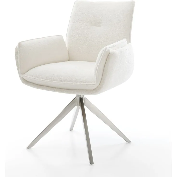 Drehstuhl Nela-Flex Bouclé Soft Beige Kreuzgestell breit Edelstahl 360° drehbar Wippfunktion