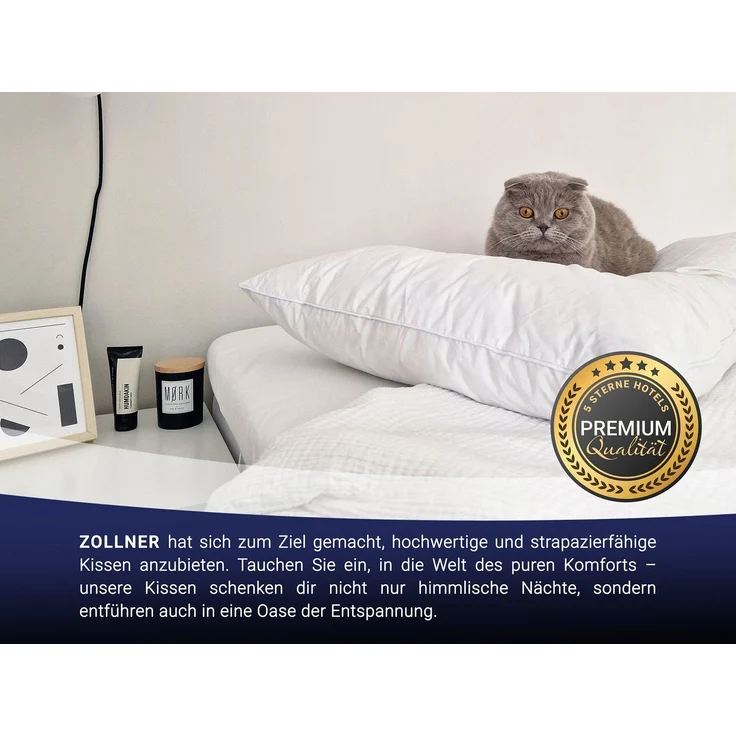 ZOLLNER Kopfkissen, Füllung: 100% Federn, Bauch-, Seiten-, Rückenschläfer, 80x80 cm, 100% Federn, vom Hotelwäschespezialisten – Bild 3