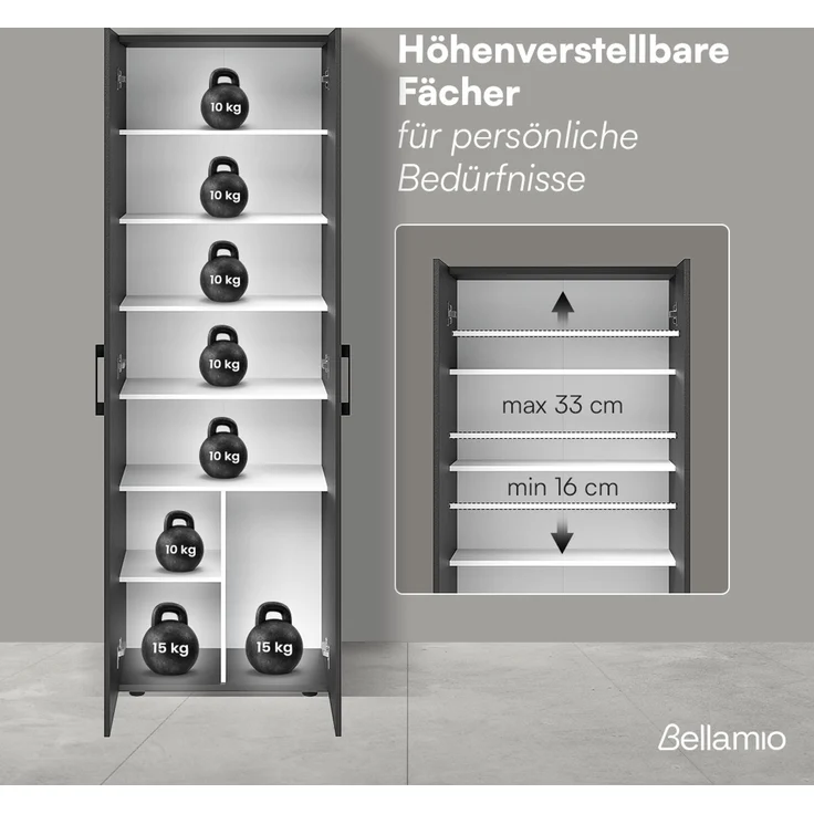 Bellamio 'Apol' Mehrzweckschrank, schwarz, 176x33x60 cm, Aktenschrank mit 8 Ablagefächern – Bild 11