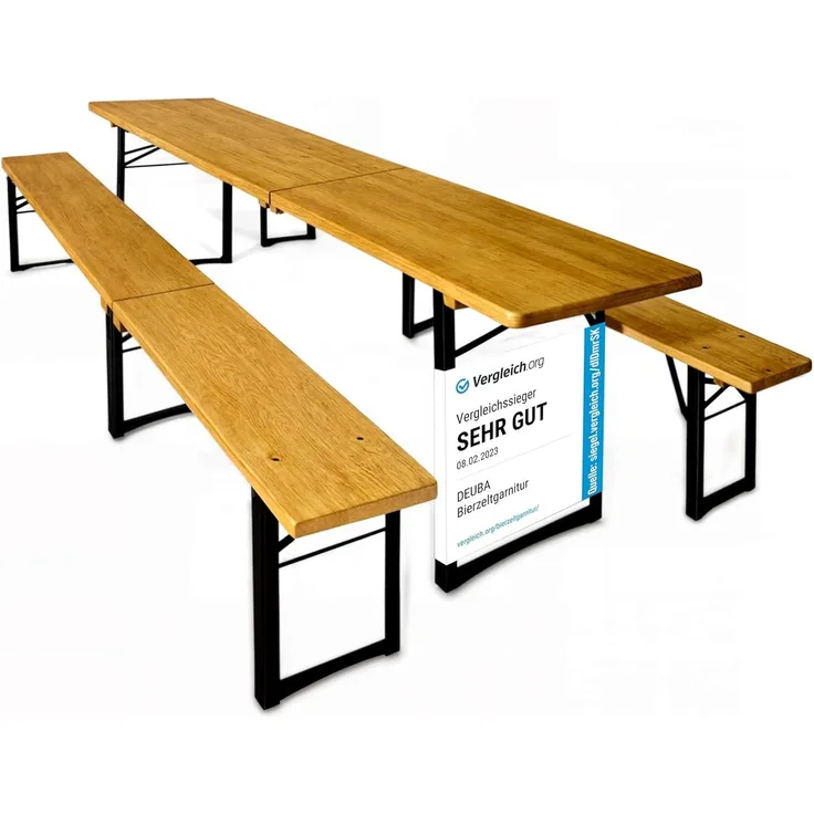 Casaria Bierzeltgarnitur, 3-teilig, klappbar, Holz natur / Stahl grün, 220 x 50 x 75 cm