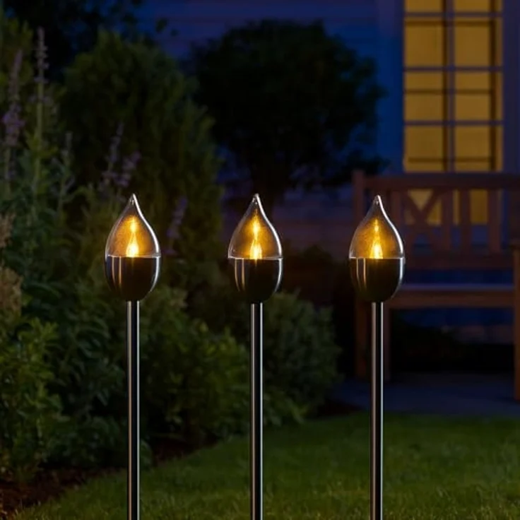 Star LED-Solar-Fackel"Olympus", Edelstahl, 3er Set, Silber – Bild 4