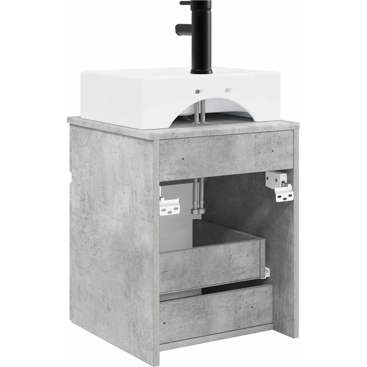 vidaXL Wandmontierter Waschbeckenunterschrank Betongrau 890575 – Bild 4