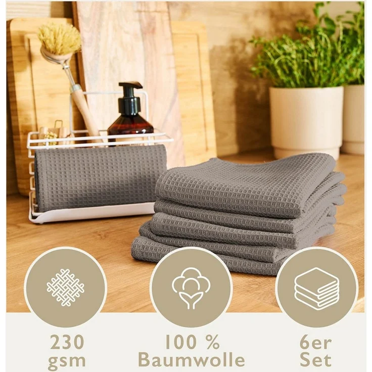 Blumtal Geschirrtuch Set 50x70 oder 30x30 cm, 100% Baumwolle, (6-tlg), Saugfähig, schnell trocknend, waschbar, 100% Baumwolle – Bild 2