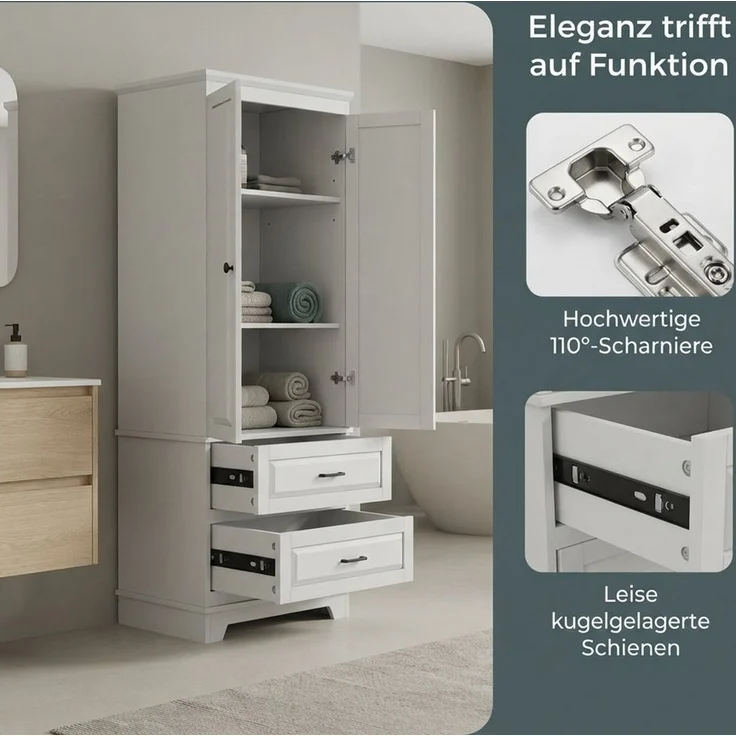 PXloue Kleiderschrank Schiebetür Mehrzweckschrank kleiderschrank groß Mietswohnung (Set, 1-St, 1er set) mit 2 Türen, 2 Schubladen, 3 Einlegeböden 60x40x157 cm (BxTxH) – Bild 3