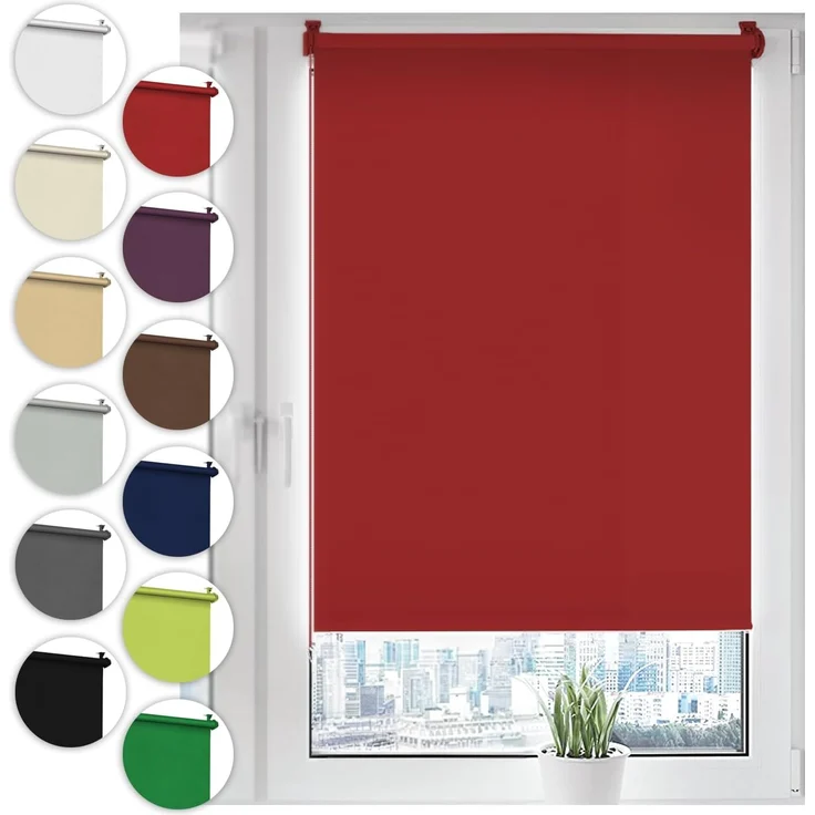 Verdunkelungsrollo Klemmfix ohne Bohren 80x130 cm Rot Verdunklungsrollo Fensterrollo Rollo Seitenzugrollo Klemmrollo für Fenster & Tür – Bild 1