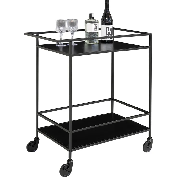 House Nordic Barwagen mit 2 Einlegeböden, schwarz, schwarzes Gestell, 68x40x79 cm