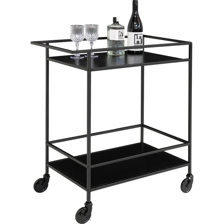 House Nordic Barwagen mit 2 Einlegeböden, schwarz, schwarzes Gestell, 68x40x79 cm – Bild 1