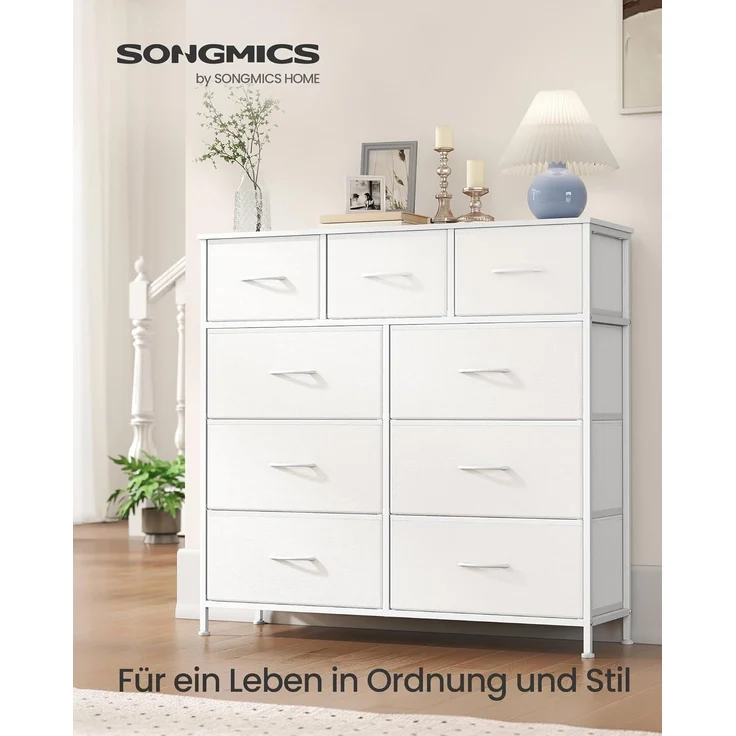 SONGMICS Kommode, Schrank, 9 Stoffschubladen, Aufbewahrungsschrank, Stahl, MDF, Vliesstoff, für Schlafzimmer, Flur, Wohnzimmer, wolkenweiß-schneeweiß LGS324WH01 – Bild 3