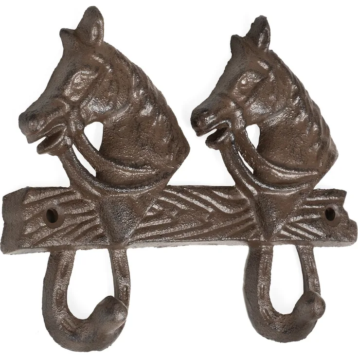 Moritz Wandgarderobe Pferde Pferdeköpfe Garderobenleiste 2 Haken Gußeisen Kleiderhaken Garderobenhaken Vintage