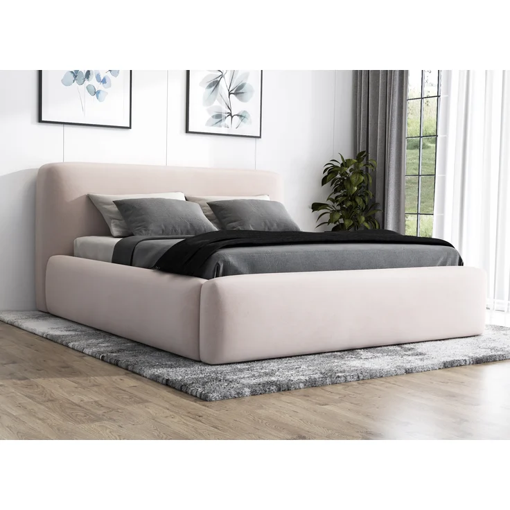 Polsterbett LUMO 90x200 mit Matratze, Bettkasten und Lattenrost. Farbe: Beige 2 – Bild 2