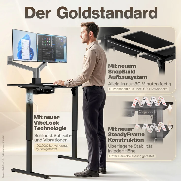 LUTIVO Foxtrot, Höhenverstellbarer Schreibtisch Elektrisch, Memory-Funktion und Kabelmanagement, 120 x 60 cm, Schwarz/Schwarz – Bild 6
