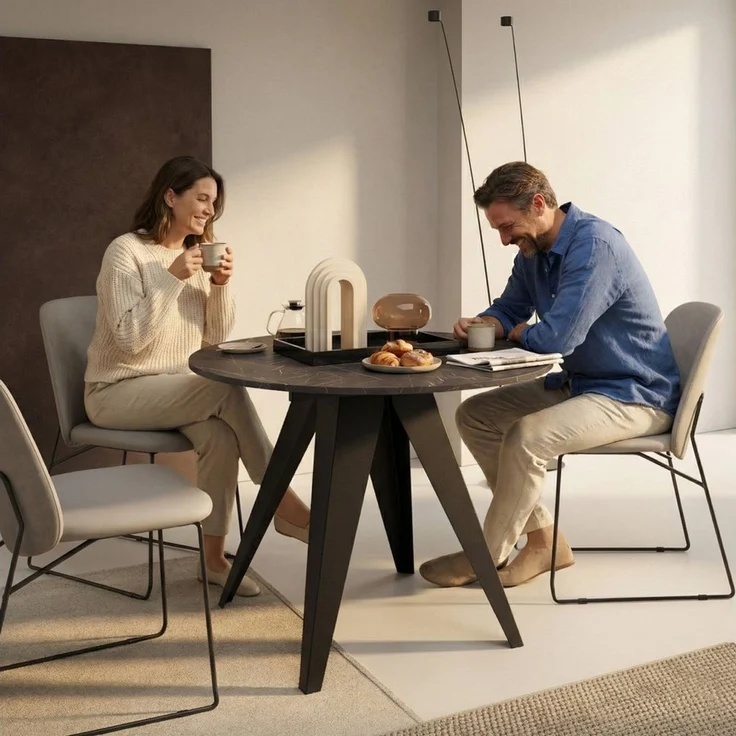 Beautysofa Esstisch GALA runder Tisch mit Metallgestell (Moderner Tisch für das Esszimmer, Runder Esstisch ausziehbar), ausziehbare Tischplatte für Küche & Esszimmer – Bild 2