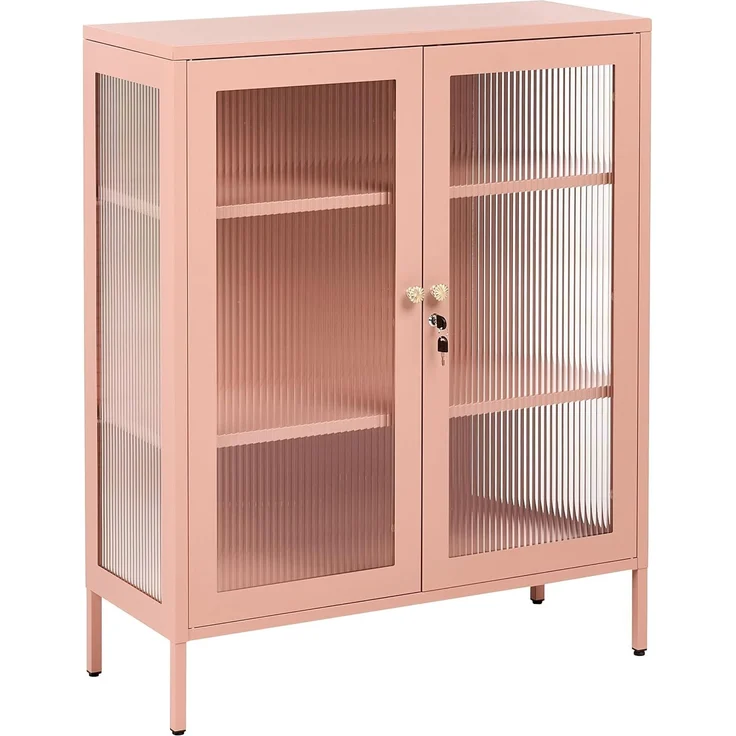 Vitrine mit Glastüren HARLYN 90 cm Metall Pfirsichrosa – Bild 1