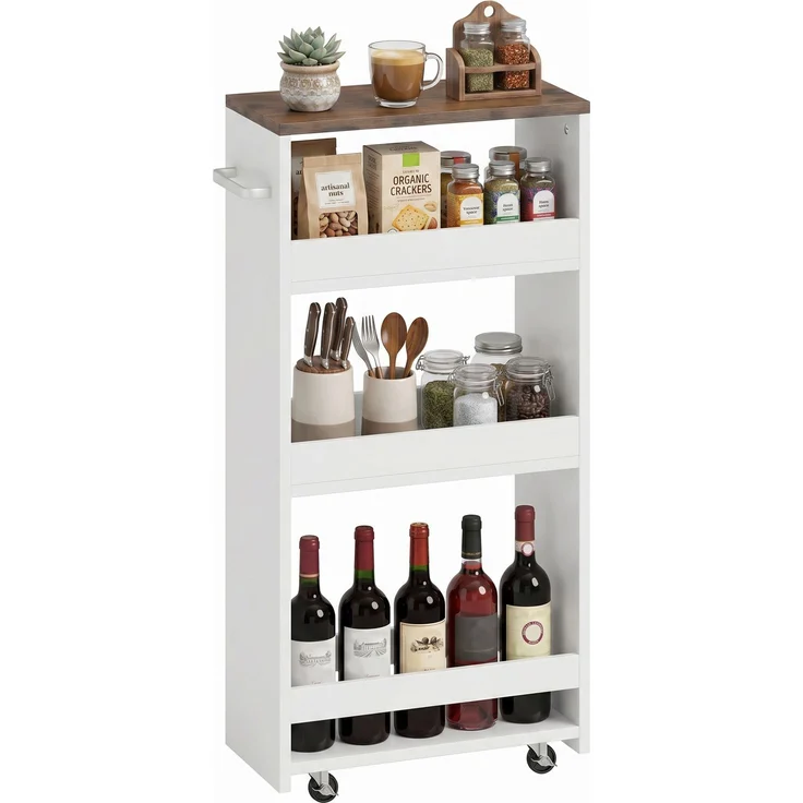 MELAYR, Schmaler Küchenwagen 3 Ebenen mit Rollen 40x20x84 cm Weiß – Bild 2