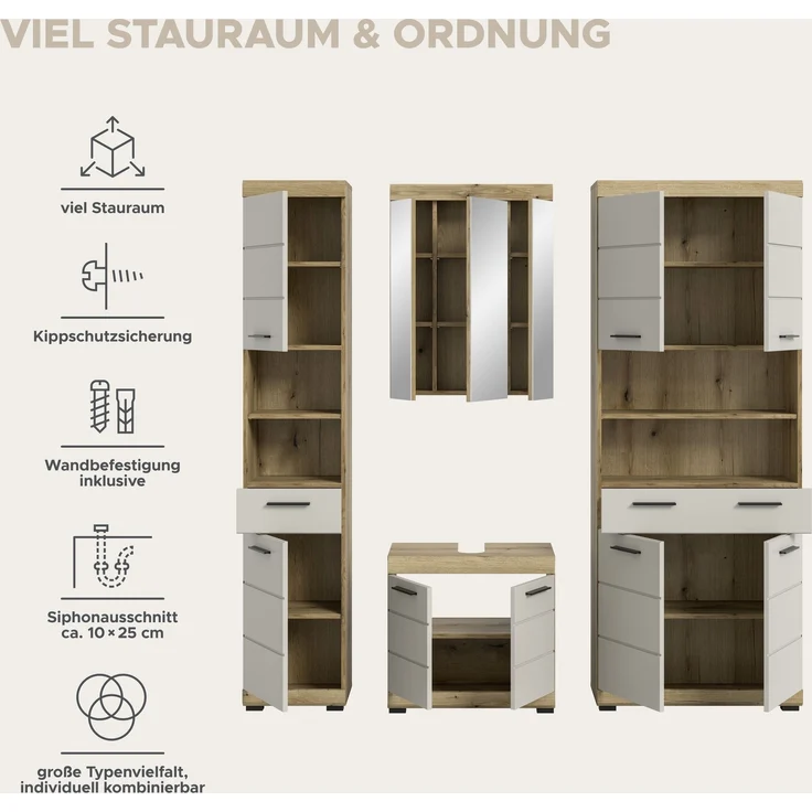 Badezimmer-Set >Scout< in Evoak Oak / Kaschmir - 201x191x34cm (BxHxT) – Bild 10