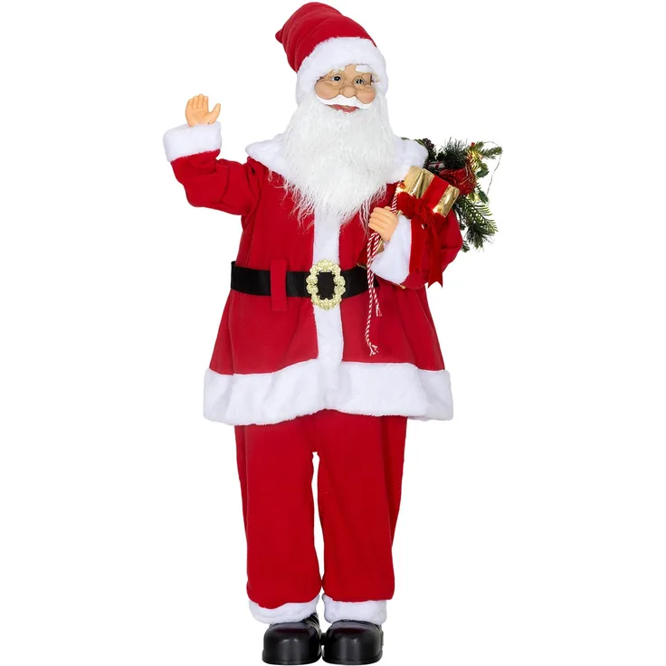 Wohnora-Weihnachtsmannfigur, stehender Weihnachtsmann, sprachgesteuert, mit blinkenden LED-Lichtern, beweglichen Armen, 120 cm, rot,H 1200cm x T 530cm x B 360cm