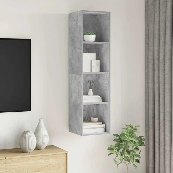 TV-Wandschrank, TV-Hängeboard Fernsehschrank Betongrau 37x37x142,5 cm Holzwerkstoff – Bild 7