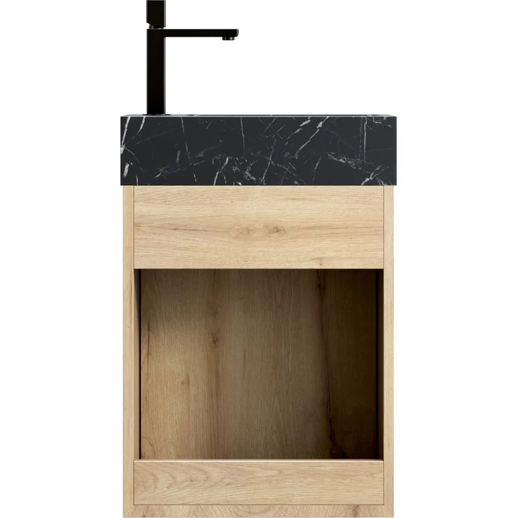 Waschtischunterschrank 40 cm breit mit Naturmarmorbecken, Tür und Dekor in Weiß-Eiche,58 x 40 x 22 cm – Bild 8