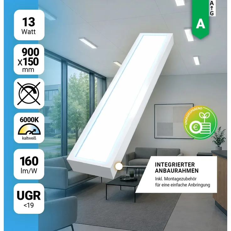 LED Anbaupanel 90x15cm Tageslichtweiß 6000K 13W UGR