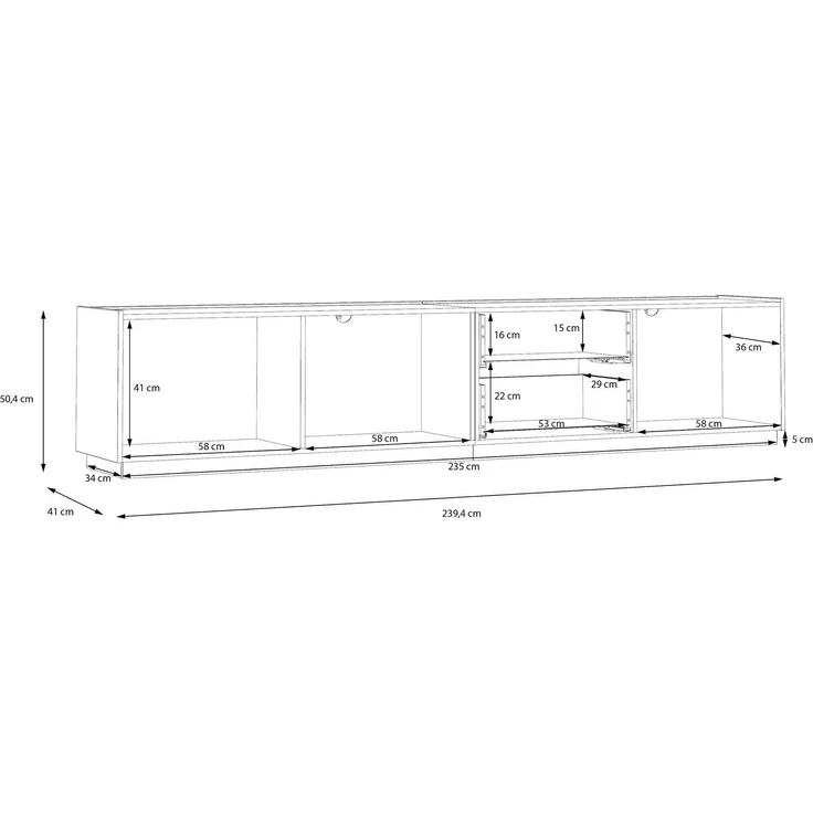 Lowboard Lüttich / Lewisville, Holzwerkstoff, Grau, Holzfarben, 239 x 50 x 41 cm – Bild 8