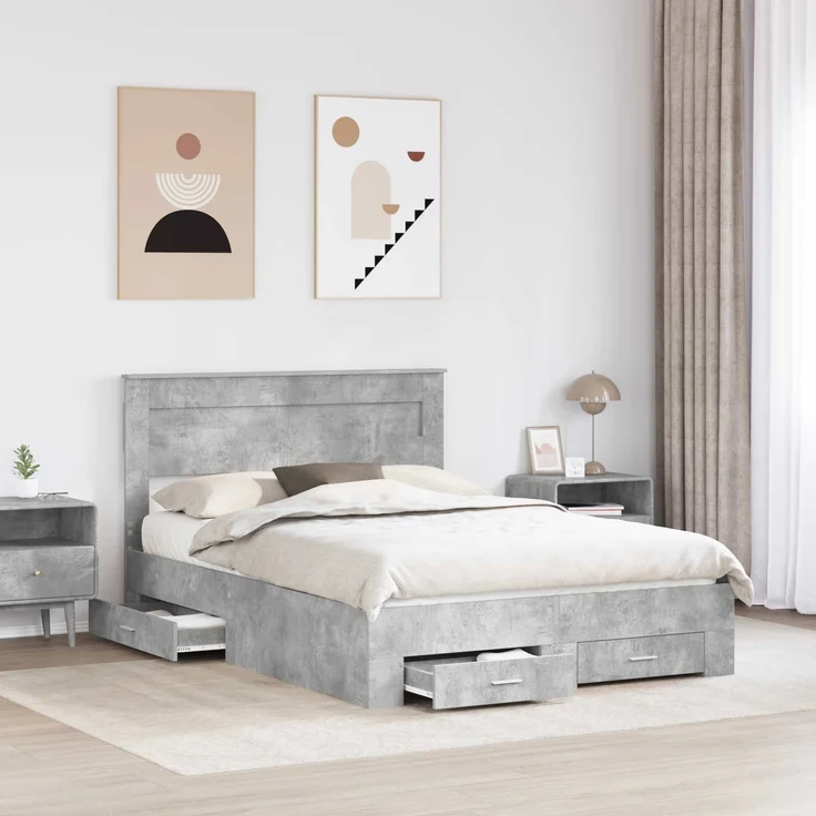 vidaXL Bettrahmen mit Kopfteil Beton Grau 140 x 200 cm Holzwerkstoff 3409990 – Bild 2
