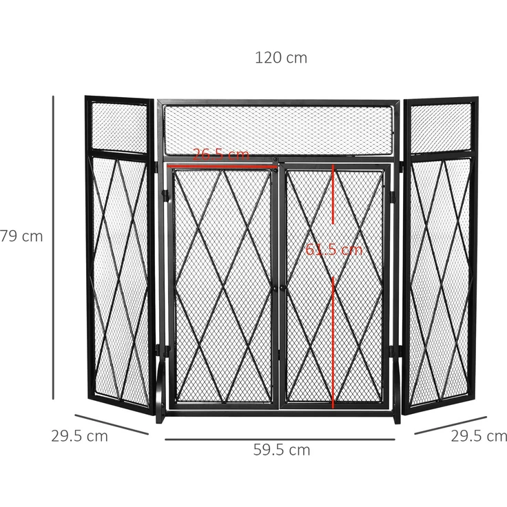JARDJ Funkenschutzgitter aus Metall für Kamine mit 3 klappbaren Paneelen, 120 x 11,5 x 79 cm, Schwarz – Bild 5