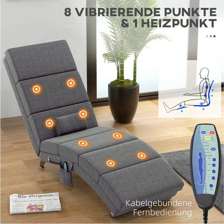 HOMCOM Massagesessel Relaxliege mit Massagefunktion elektrisch (Loungesessel, 1-St, Fernsehsessel), mit 5 Modi, Kissen, Dunkelgrau – Bild 3
