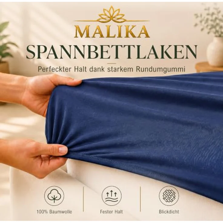 MALIKA® Spannbettlaken 120x200cm Baumwolle, Jersey, Matratzenhöhe bis 28 cm, Oeko-Tex zertifiziert, faltenfrei und atmungsaktiv – Bild 4