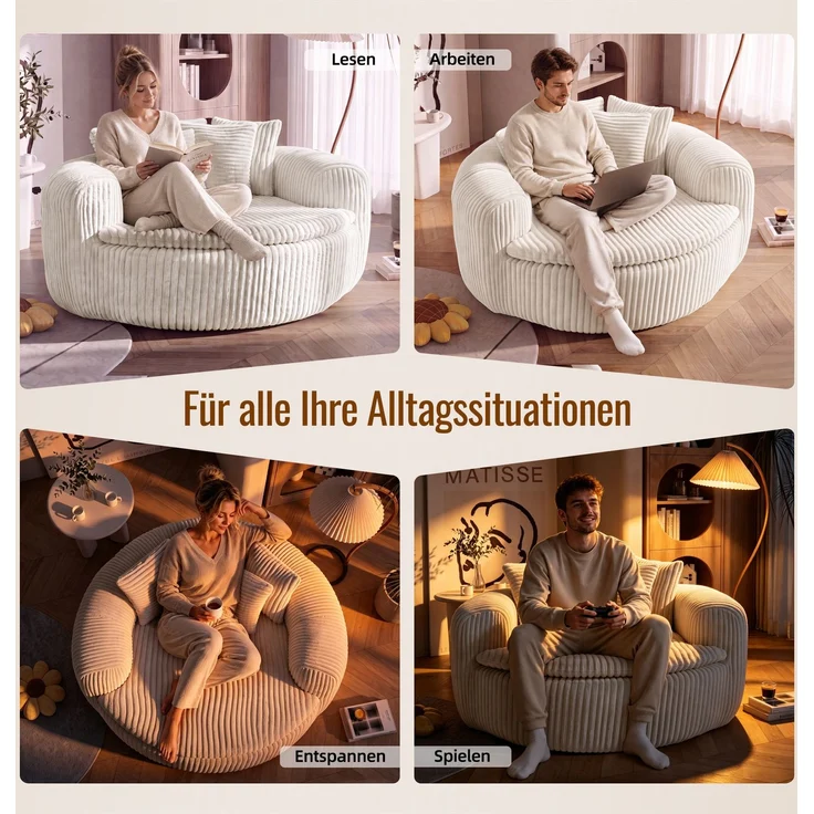 Abrihome Sitzsack mit Armlehnen und Rückenkissen, Beige, 145x133x59 cm – Bild 6