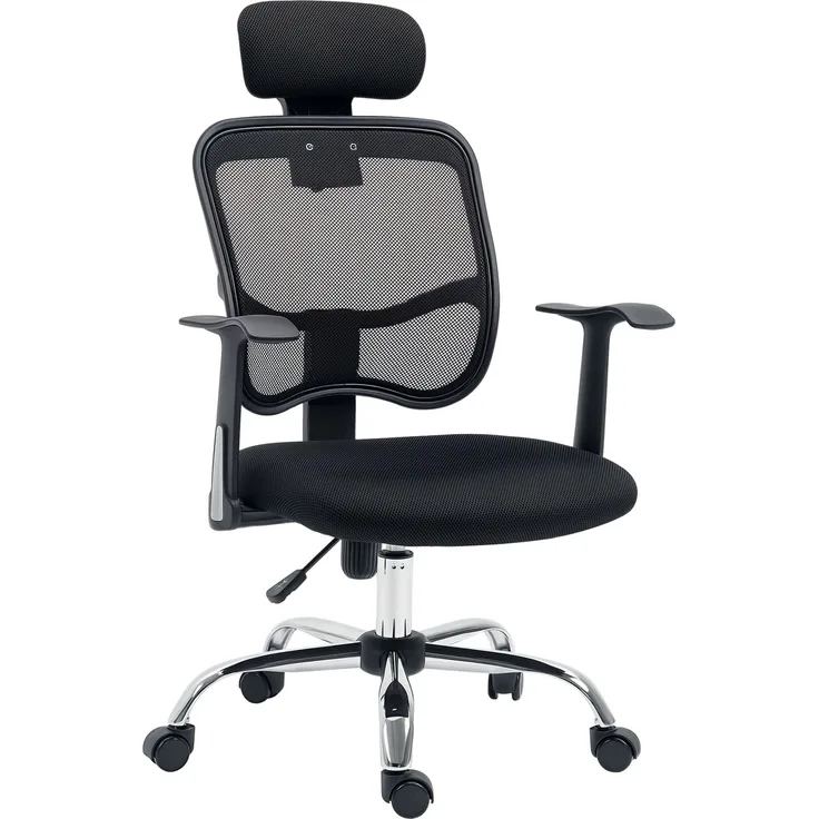 Ergonomischer Bürostuhl mit verstellbarem Sitz und Kopfstütze, 63.0×62.0×114.0cm, Schwarz, MELAYR