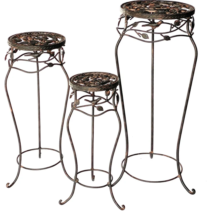 Blumenhocker Metall Schwarz Rund 3er Set 52 cm / 65 cm / 78 cm Blumenständer 18215 Blumensäule Antik Pflanzenständer Pflanzenhocker Vintage – Bild 2