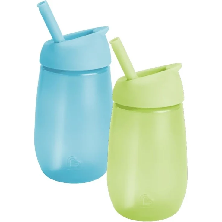 Munchkin Trinkbecher für Babys und Kleinkinder, Trinklernbecher mit Strohhalm, BPA-frei, auslaufsicher, spülmaschinenfest, Silikon - 296 ml, 2er-Set in Grün/Blau